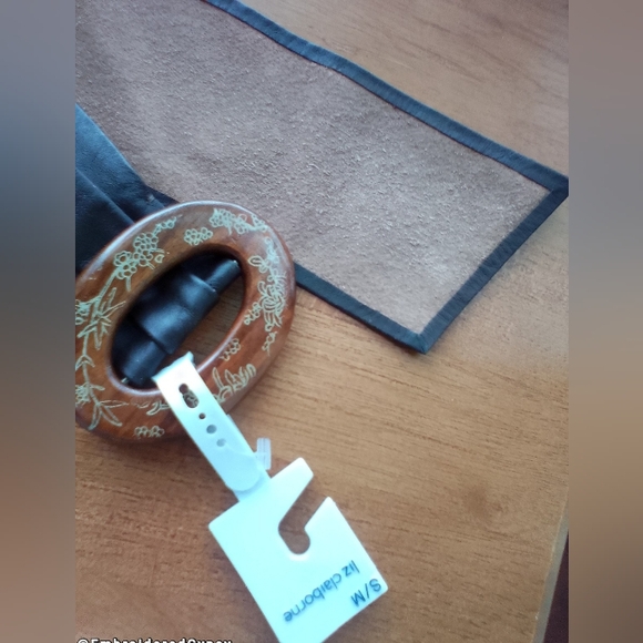 Vintage Brown Leather Hand Painted Wooden O-ring Asymmetrical Belt Size S/M - Picture 8 of 9